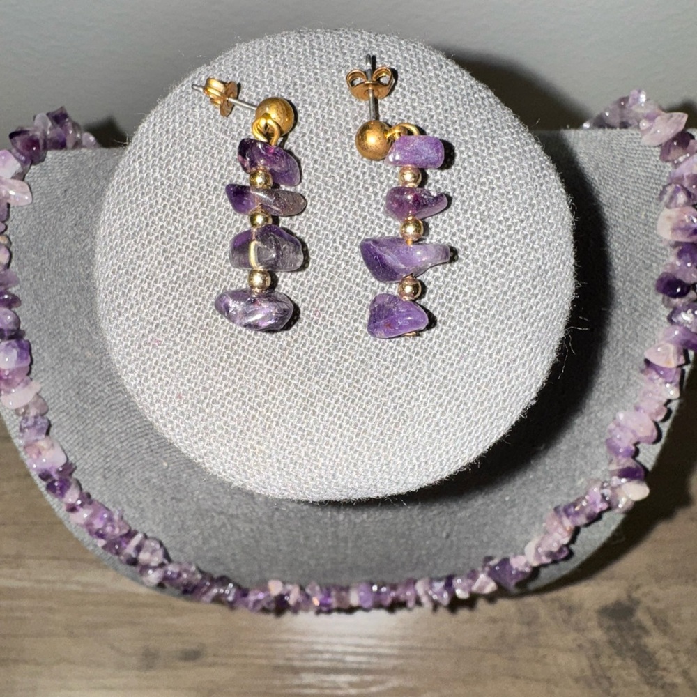 Vintage Amethyst Rock Necklace and Earring Set - Picture 2 of 4